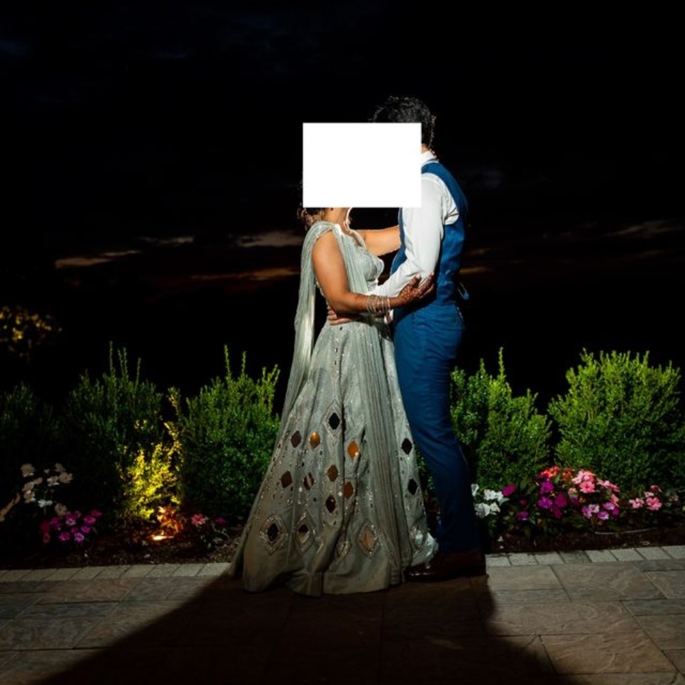 Gray Light Blue Lehengha